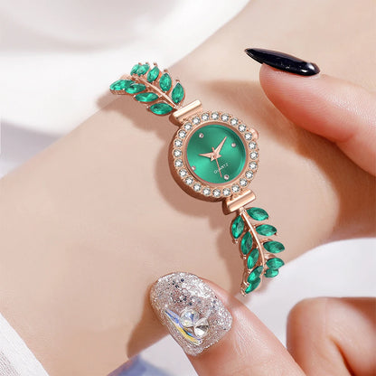 Emerald Glow Women’s 6-Piece Watch & Jewelry Set – Perfect Gift for Her