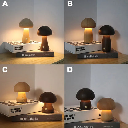 Wooden Mushroom Lamp: Dimmable Touch Light with Natural Elegance