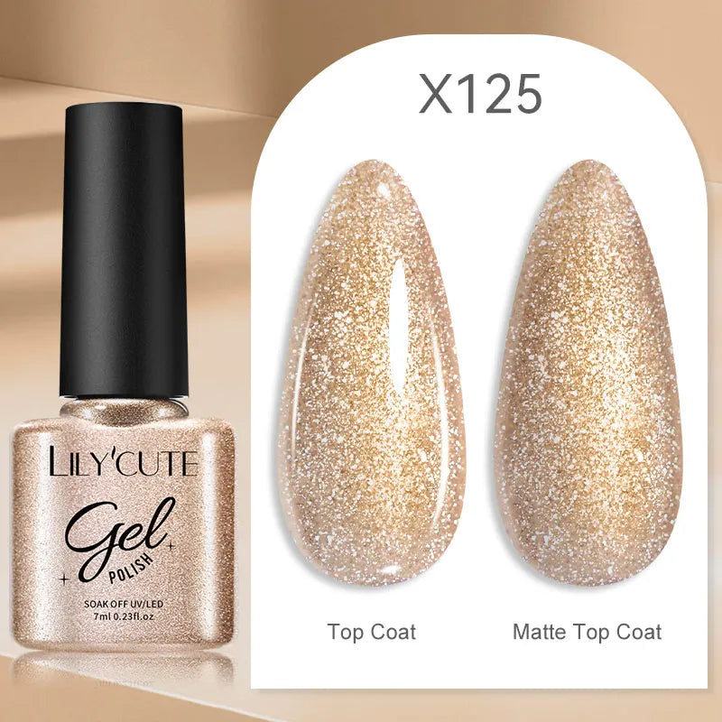 LilyCUTE Champagne Gold Glitter Liner Gel – Reflective & Long-Lasting Nail Art Gel