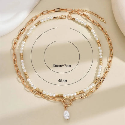 Layered Pearl & Gold Chain Necklace: Sophisticated Elegance for Every Occasion