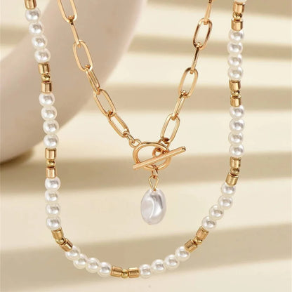 Layered Pearl & Gold Chain Necklace: Sophisticated Elegance for Every Occasion