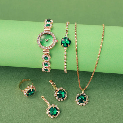 Emerald Grace Watch & Jewelry Set: Timeless Elegance in Every Piece