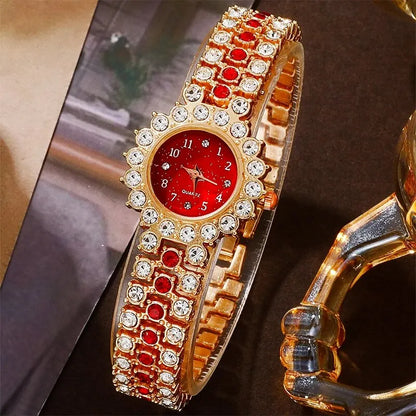 Scarlet Glam Collection: 6-Piece Red Crystal Jewelry & Watch Set