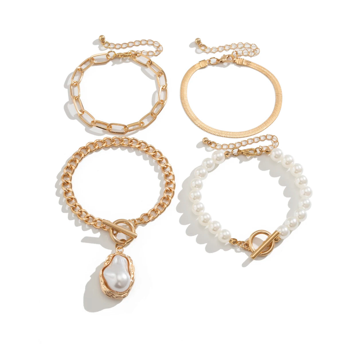 Baroque Pearl Bracelet Set: Timeless Gold & Pearl Elegance