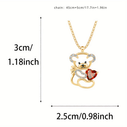 Teddy Heart Necklace: Gold-Plated Elegance with Crystal Charm