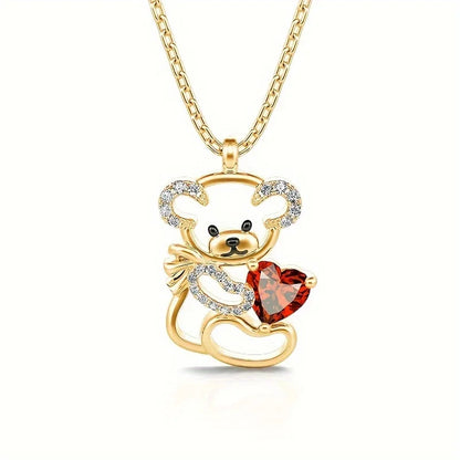 Teddy Heart Necklace: Gold-Plated Elegance with Crystal Charm