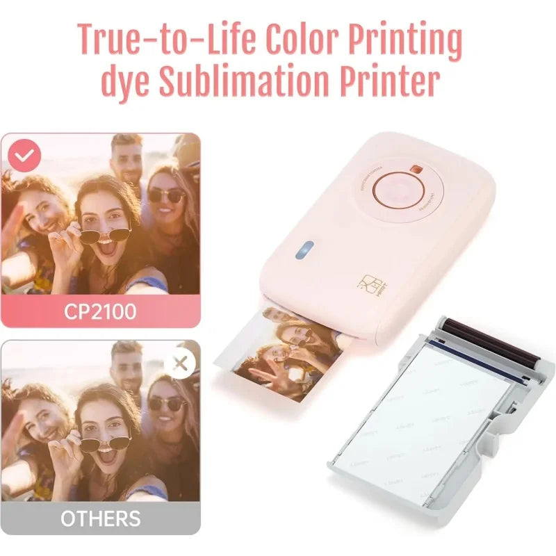 Portable Photo Printer Pink - Compact, Wireless & Fast