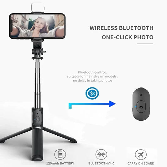 Wireless Bluetooth Selfie Stick Tripod with LED Fill Light & Stabilizer - Ultimate Content Creator Tool