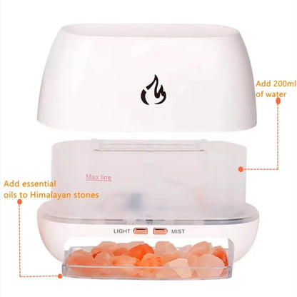 3-in-1 Himalayan Salt Rock Diffuser - Aromatherapy, Flame Effect & Wellness