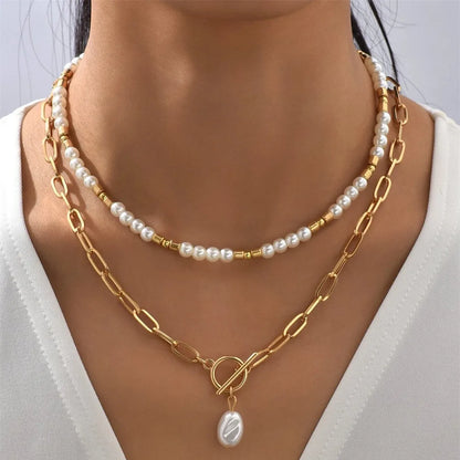 Layered Pearl & Gold Chain Necklace: Sophisticated Elegance for Every Occasion