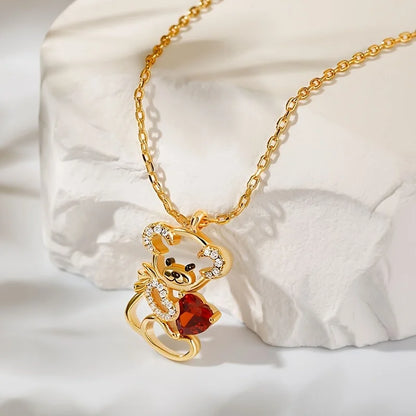 Teddy Heart Necklace: Gold-Plated Elegance with Crystal Charm