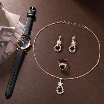 Black Gemstone Elegance: Luxury Watch & Jewelry Set