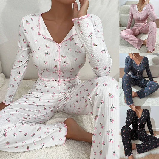 Blossom Nights – Floral Ribbed Pajama Set