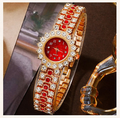 Scarlet Glam Collection: 6-Piece Red Crystal Jewelry & Watch Set