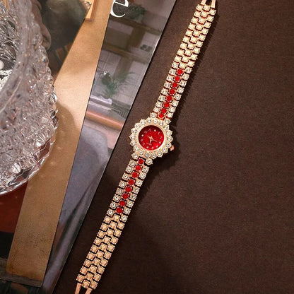 Scarlet Glam Collection: 6-Piece Red Crystal Jewelry & Watch Set