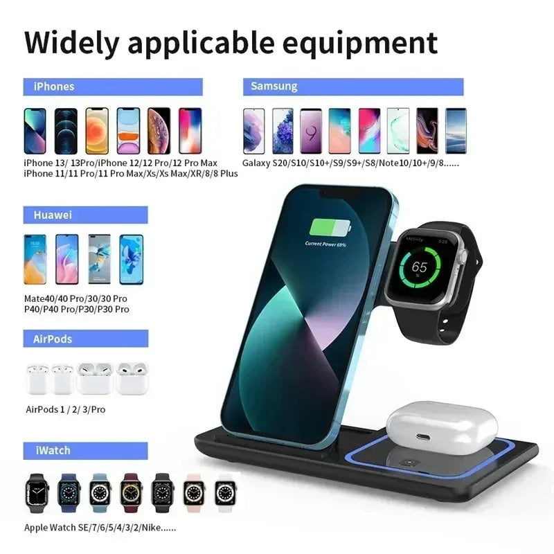 3-in-1 Wireless Charging Station for iPhone, Apple Watch & AirPods