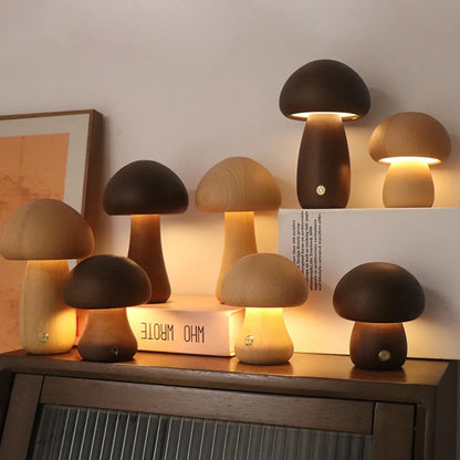 Wooden Mushroom Lamp: Dimmable Touch Light with Natural Elegance