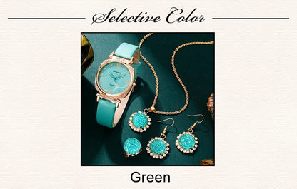 Turquoise Sparkle Collection: 5-Piece Jewelry & Watch Set with Crystal Accents