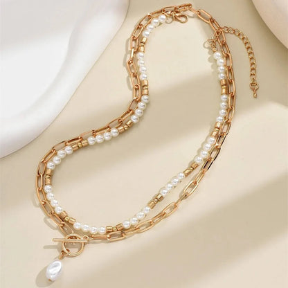 Layered Pearl & Gold Chain Necklace: Sophisticated Elegance for Every Occasion