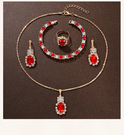 Scarlet Glam Collection: 6-Piece Red Crystal Jewelry & Watch Set