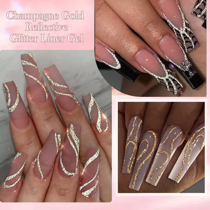 LilyCUTE Champagne Gold Glitter Liner Gel – Reflective & Long-Lasting Nail Art Gel