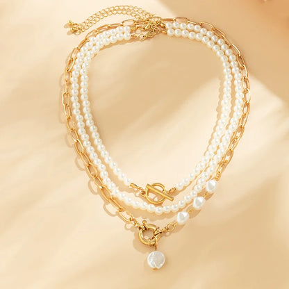 Elegant Pearl Multi-Layer Necklace: Minimalist Gold Choker with Timeless Pearls