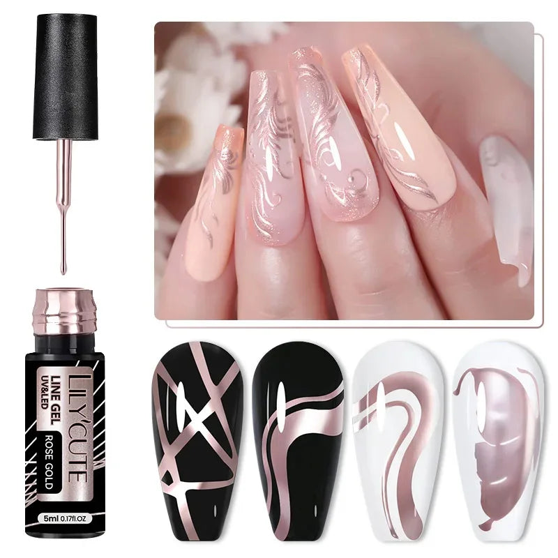 LilyCUTE Champagne Gold Glitter Liner Gel – Reflective & Long-Lasting Nail Art Gel