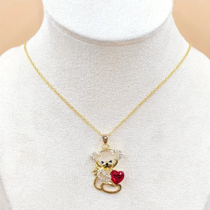 Teddy Heart Necklace: Gold-Plated Elegance with Crystal Charm