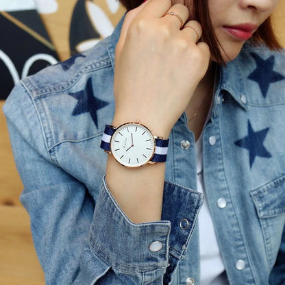 Parisian Stripe Collection: Unisex Quartz Watch with Red-White-Blue Nylon Band