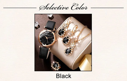 Black Gemstone Elegance: Luxury Watch & Jewelry Set