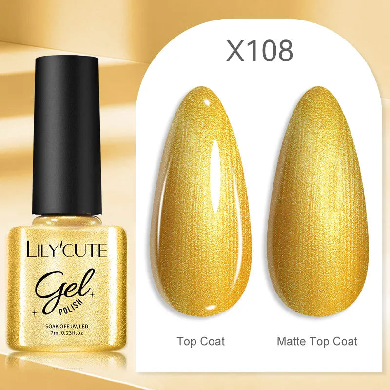 LilyCUTE Champagne Gold Glitter Liner Gel – Reflective & Long-Lasting Nail Art Gel