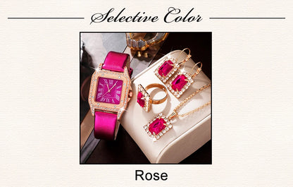 The Rose Red Luxe Collection: 6-Piece Gemstone Jewelry & Watch Set