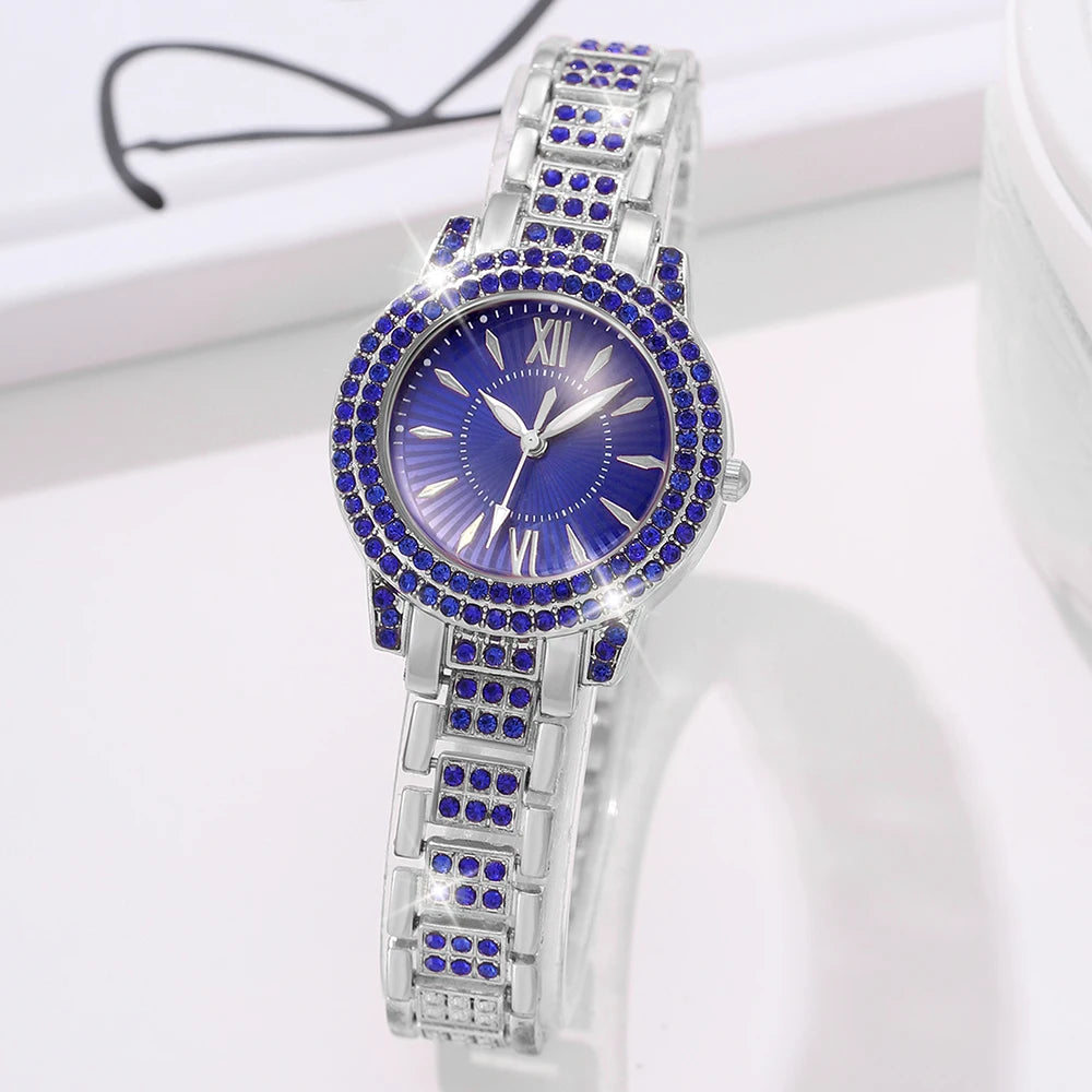 6-Piece Luxury Blue Jewelry & Watch Gift Set