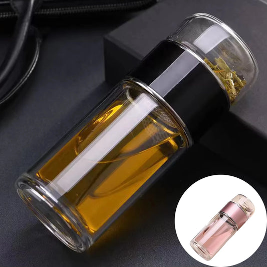 Portable Tea Infuser Bottle with Built-In Filter – Double-Wall Heat Resistant Design