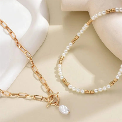 Layered Pearl & Gold Chain Necklace: Sophisticated Elegance for Every Occasion