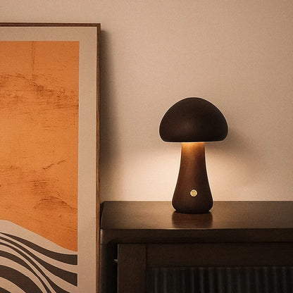 Wooden Mushroom Lamp: Dimmable Touch Light with Natural Elegance