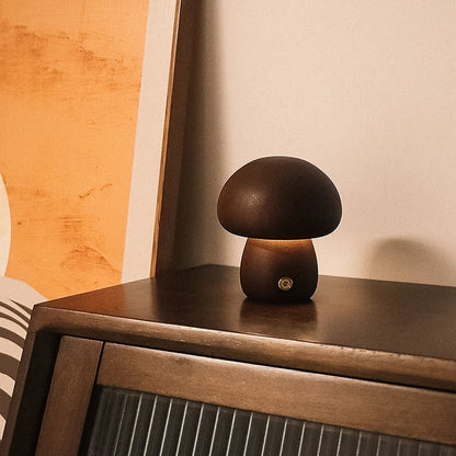 Wooden Mushroom Lamp: Dimmable Touch Light with Natural Elegance