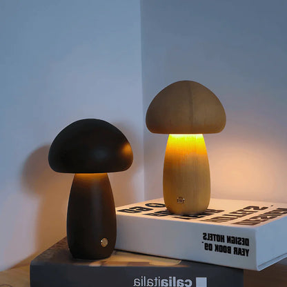 Wooden Mushroom Lamp: Dimmable Touch Light with Natural Elegance